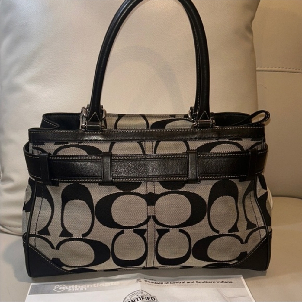 Coach Hamilton Signature Stripe Medium Carryall Signature Satchel - Picture 7 of 15